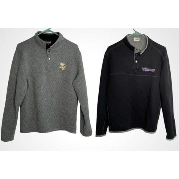 Tommy Bahama 1/4 Snap MockNeck Reversible Sweater Mens XL Gray/Black Logo - Picture 1 of 10